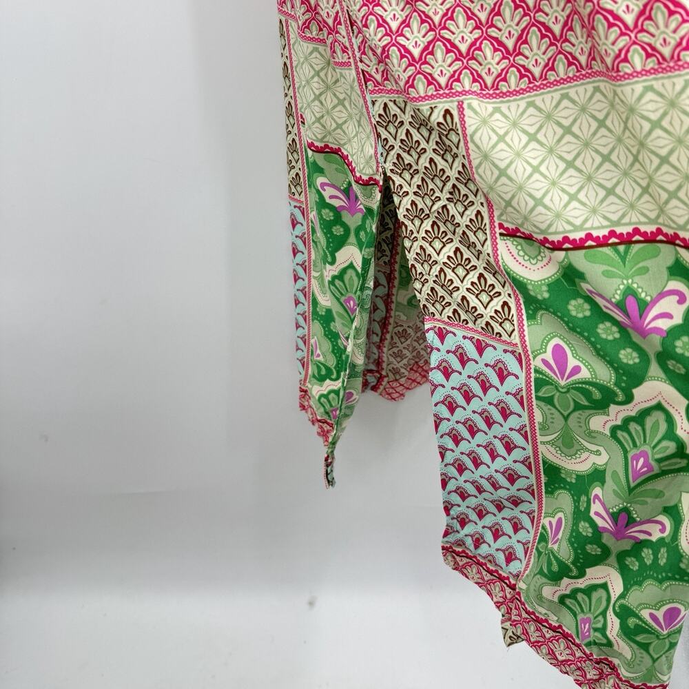 Umgee Patchwork Mixed Print Midi Dress Sz M Pink Green Floral Boho Beachy Artsy - Picture 9 of 15